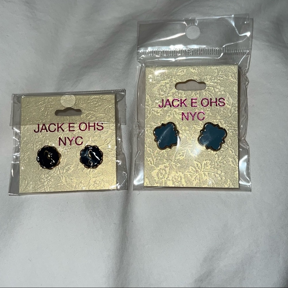 Preppy Earring 2 pair Set - navy & blue - jack e ohs - for pierced ears NWT